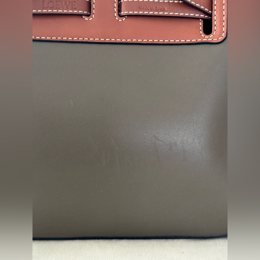 Calfskin Linen Mini Lazo Tote Khaki Green - Picture 8 of 12